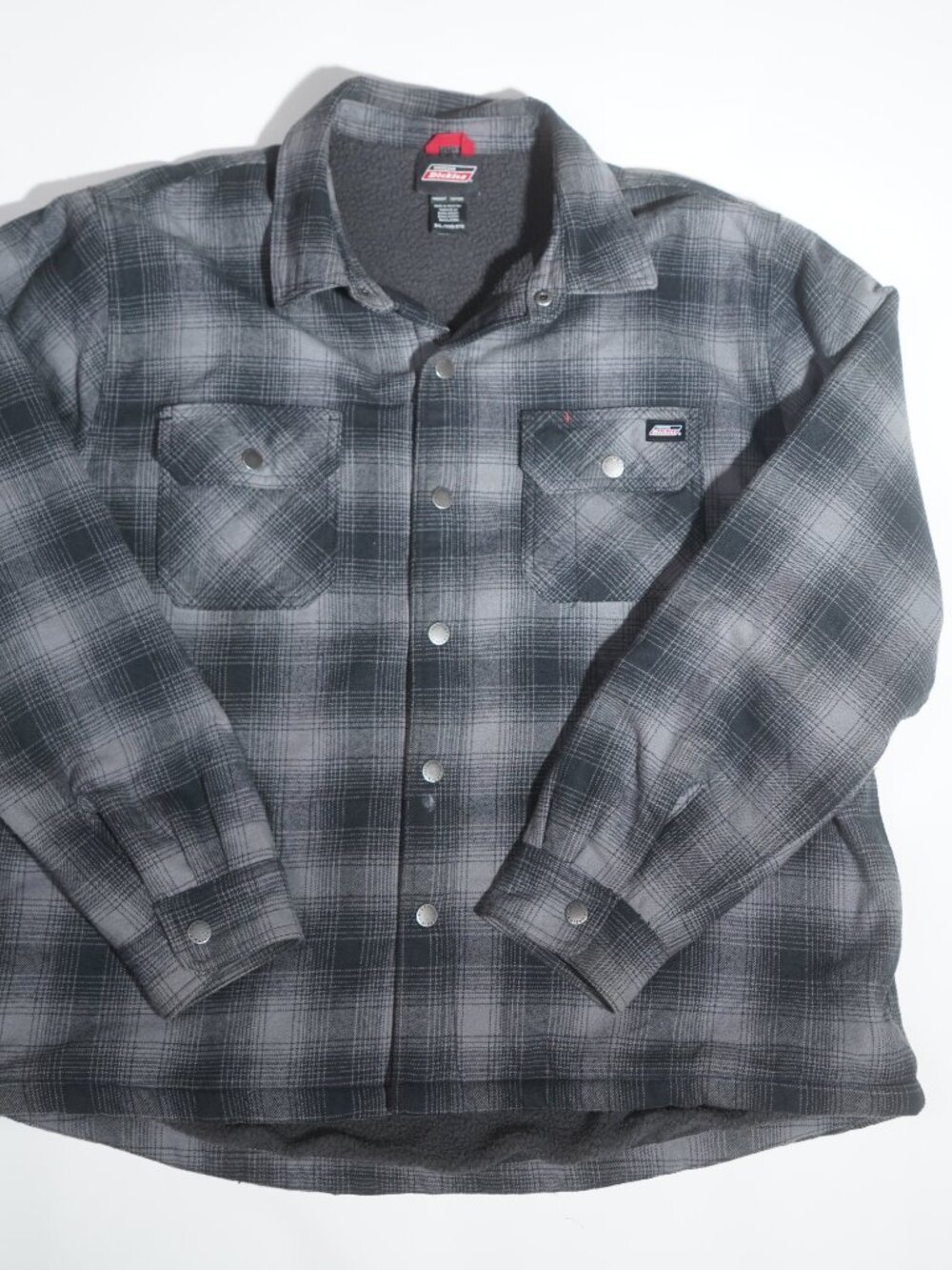 Genuine Dickies Mens 2XL Gray Black Plaid Sherpa Lined Flannel Shirt Jacket